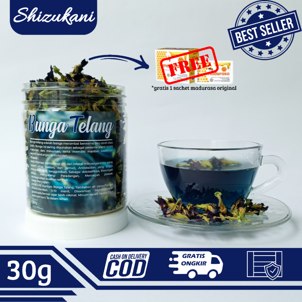 

Bunga Telang Kering Teh Bunga Telang Kering Herbal / Butterfly Pea 30g.