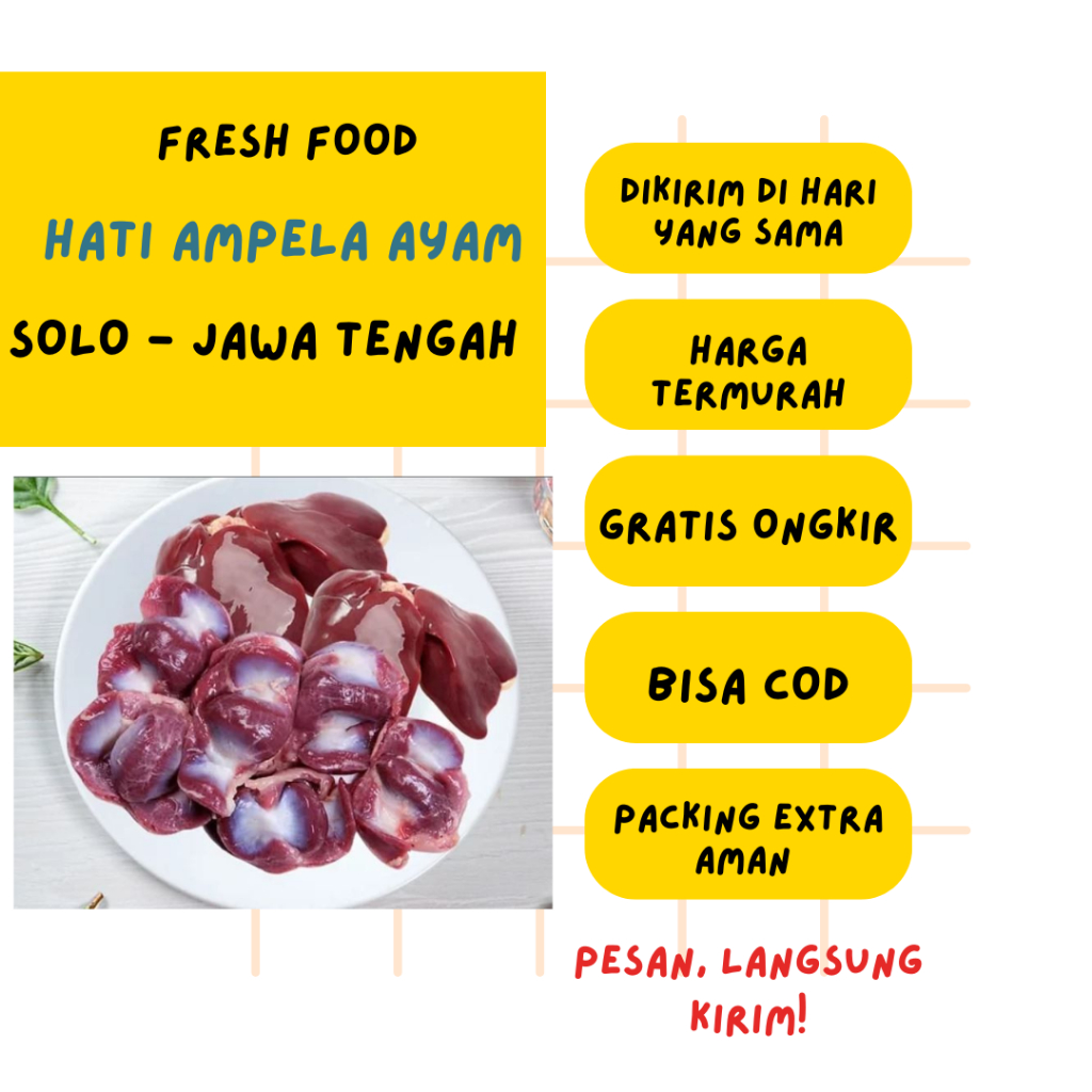 

Hati Ampela Ayam | Isi 4 | Pengiriman dari Surakarta | Fresh Food