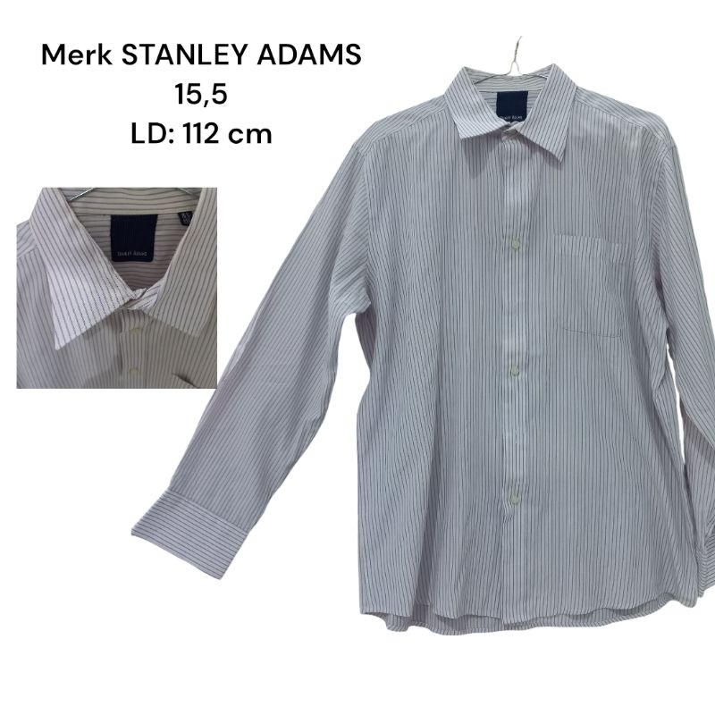 kemeja baju pria putih hitam garis stanley adams alisan