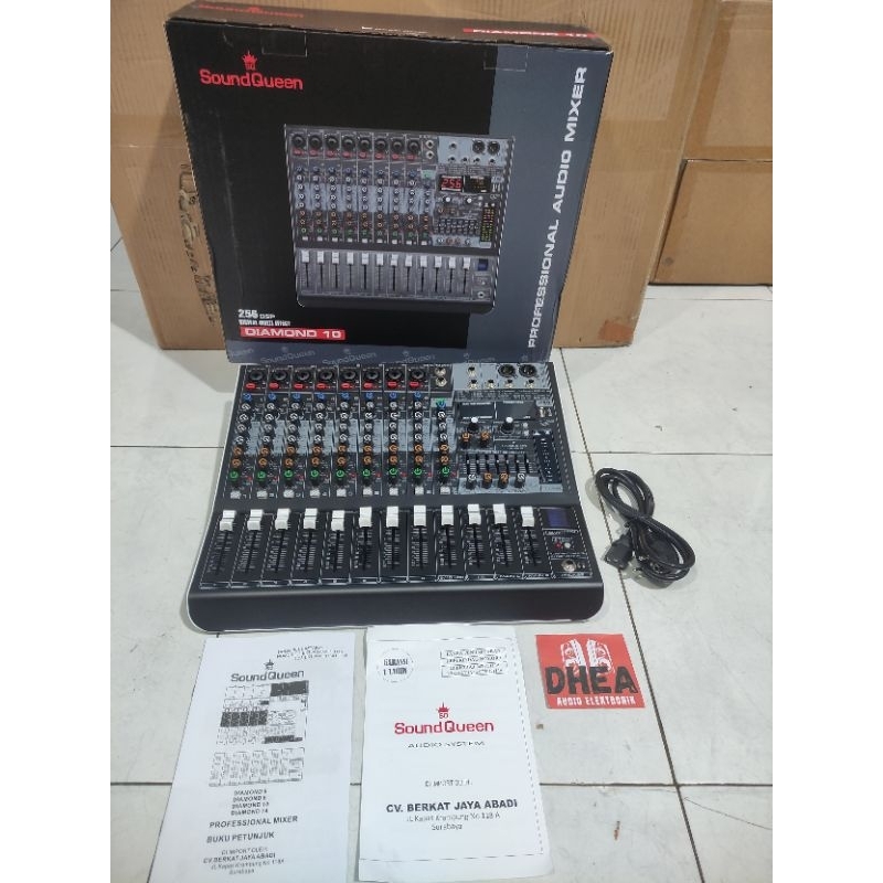 MIXER AUDIO SOUNDQUEEN DIAMOND 10 original 10ch 8 mono 2 stereo sudah ada compress efek 256 dsp gara