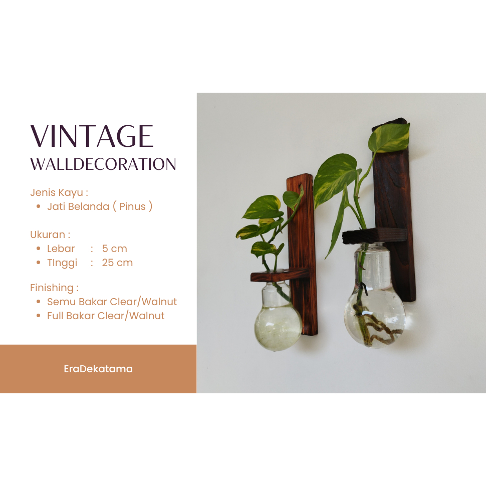 Vintage Walldecoration / Hiasan Dinding Vintage / Hiasan Dinding Tanaman Hidroponik - Jati Belanda