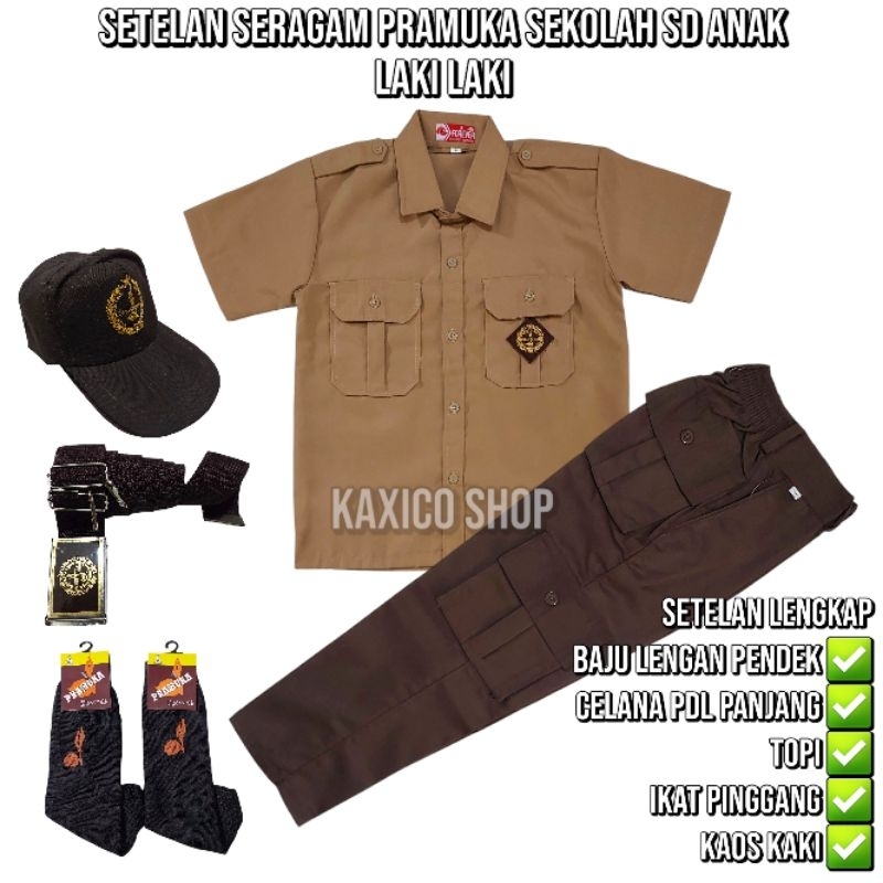 setelan seragam pramuka SD anak laki laki baju lengan pendek celana PDL