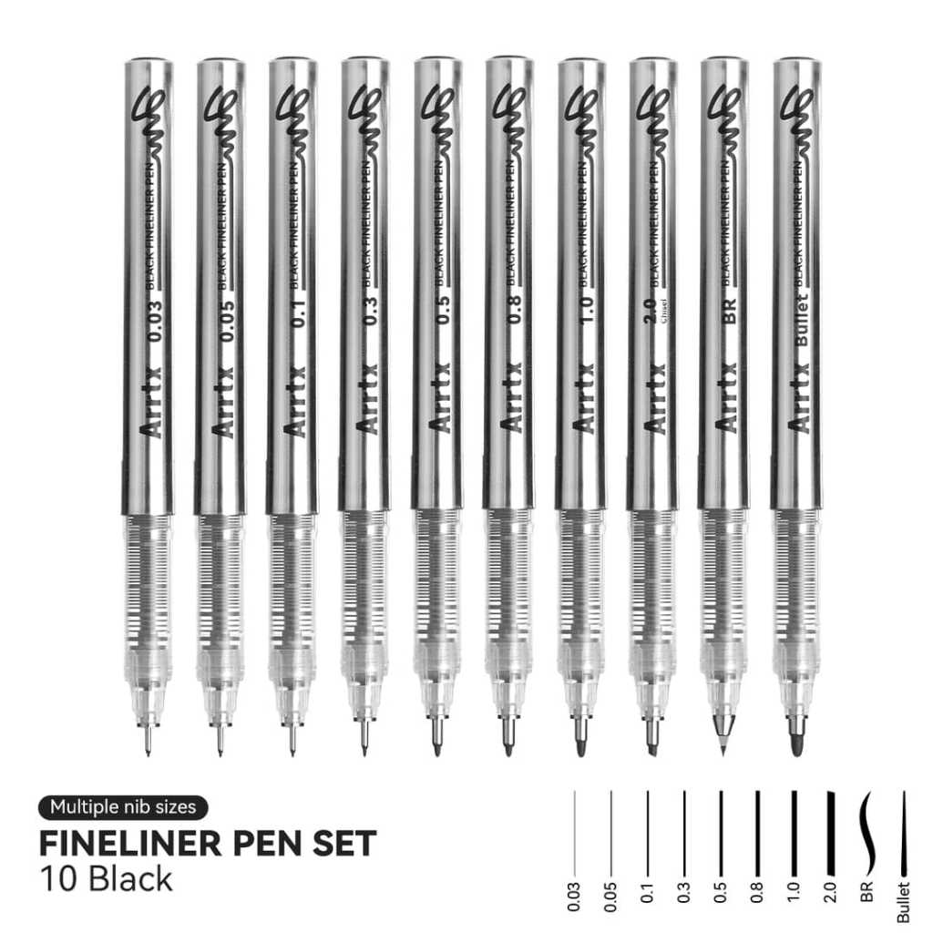 

ARRTX Black Fineliner Pen/Drawing Pen Set 10pcs