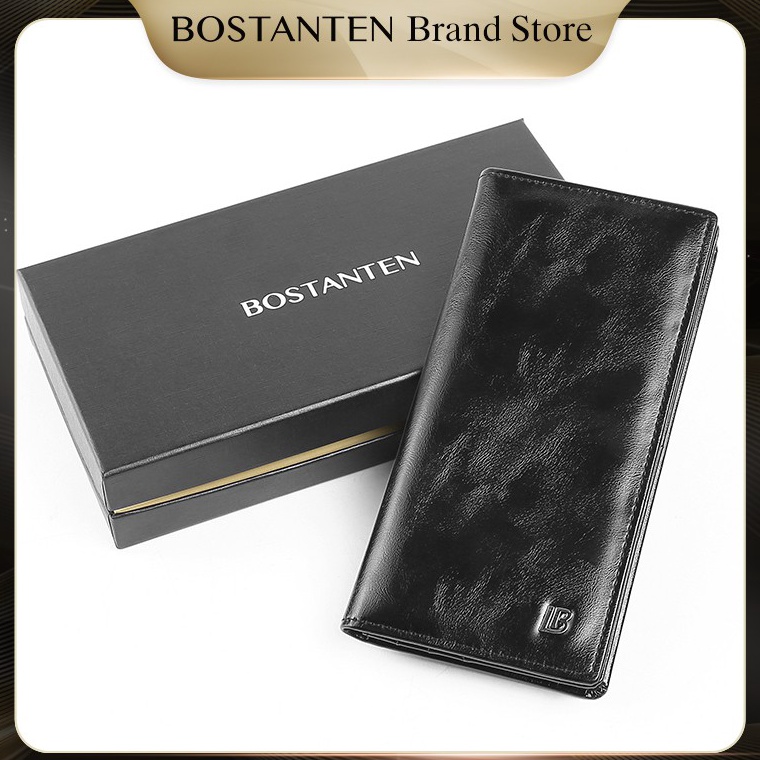 Menarik BOSTANTEN Dompet Lipat Panjang Pria Slot Kartu Kulit PU Warna HitamKopi