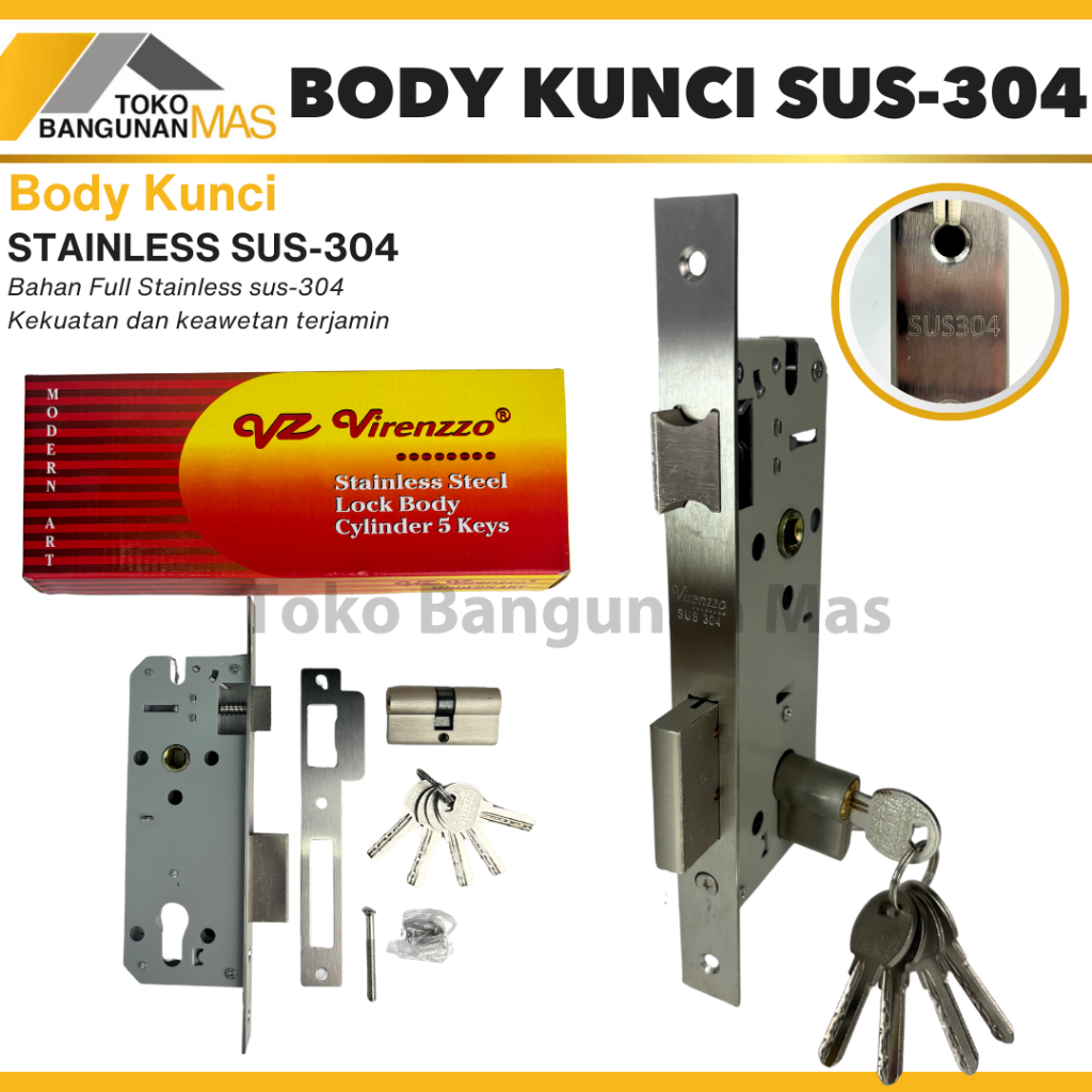 Body Kunci Normal Stainless SUS 304 Virenzzo daleman Kunci Handle Body kunci Normal