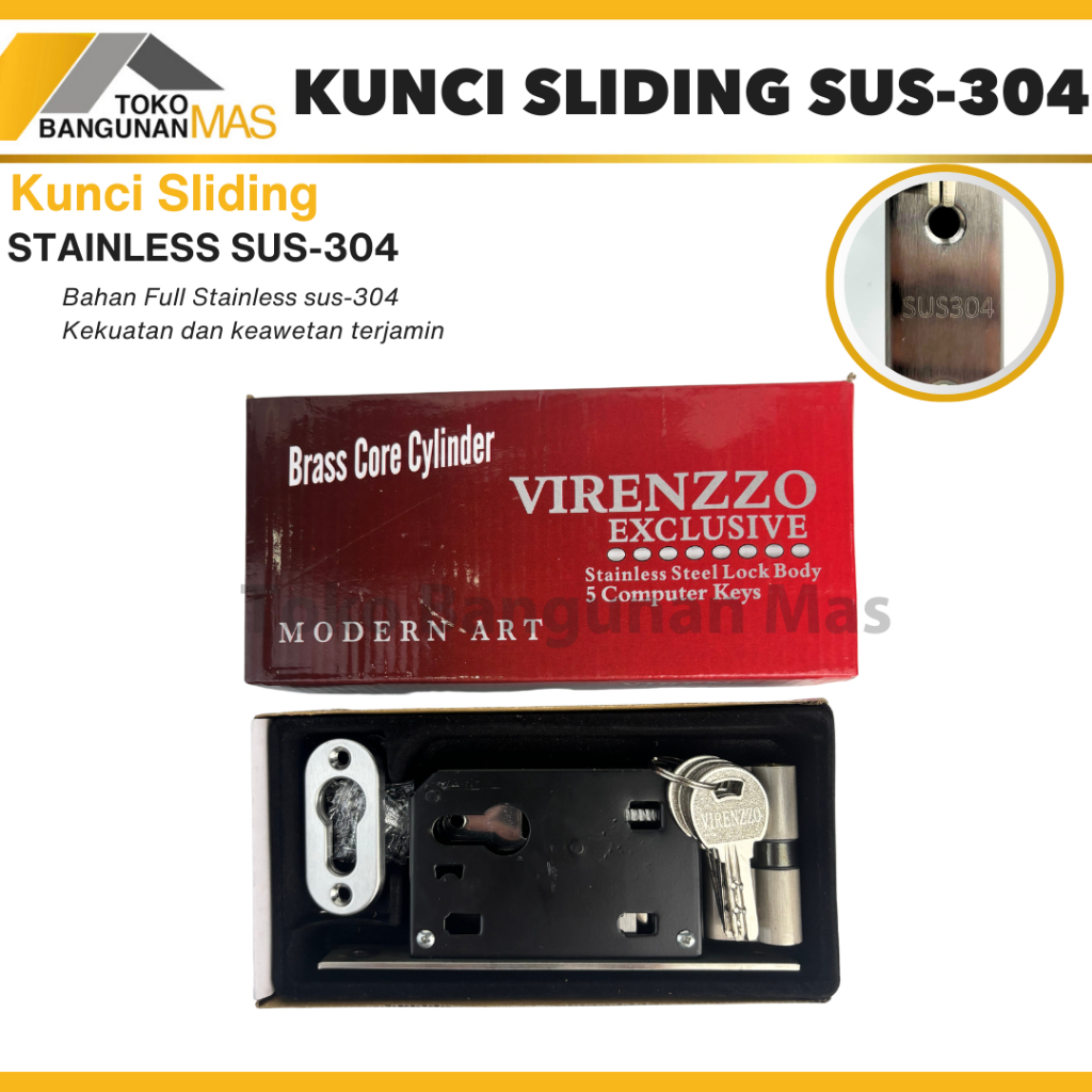 DISKON Body Kunci Sliding Stainless SUS-304 Virenzzo Body Kunci Mekar Body pintu geser SUS-304