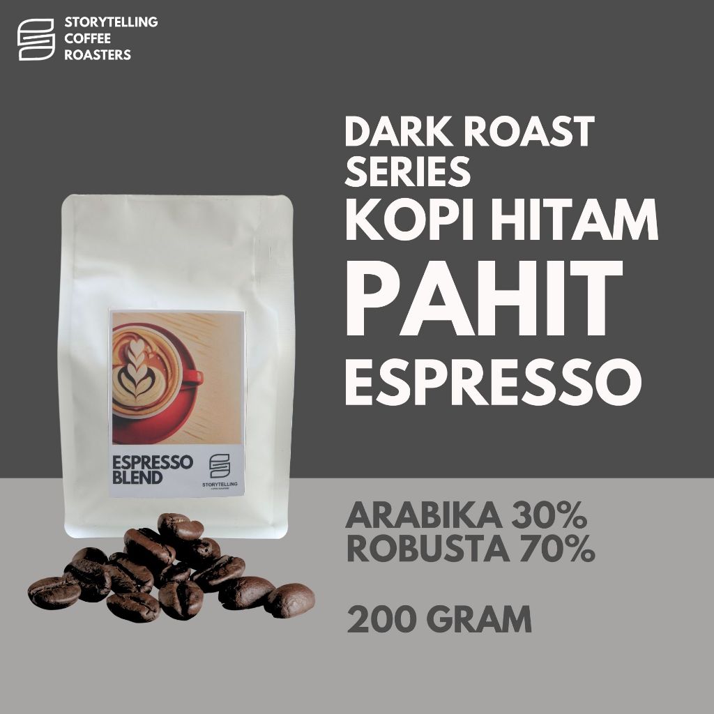 

Kopi espresso blend Arabika 30% Robusta 70% dark roast / House blend coffee / 200 Gram / biji bubuk Storytelling coffee roasters