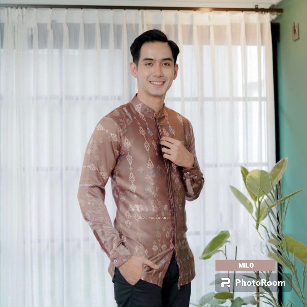 KHARISMA BATIK KOKO PRIA LENGAN PANJANG BAHAN SILKY TERBARU MOTIF KEKINIAN