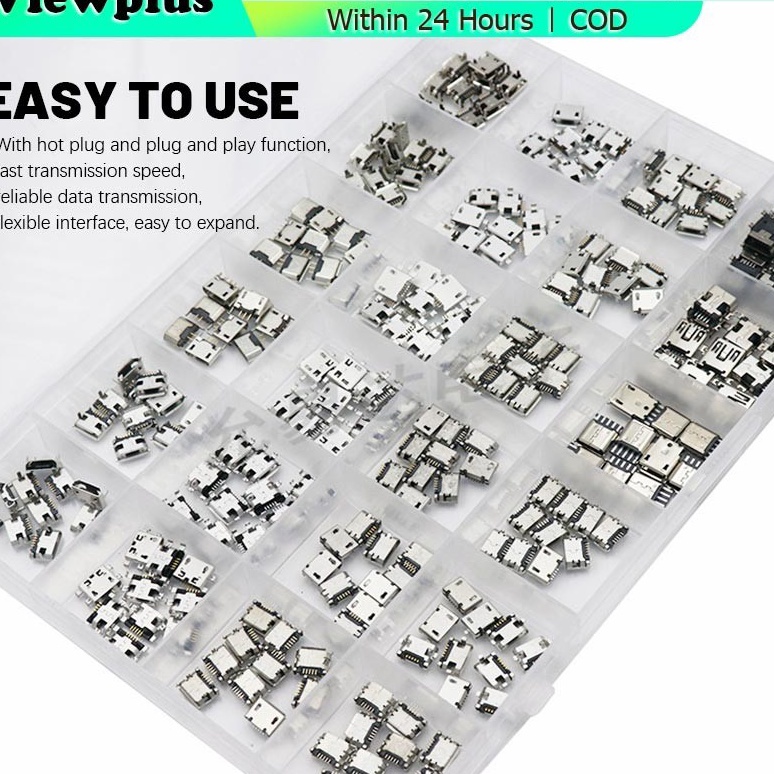 24Pcs Konektor Conektor Soket Charger 5 Pin Female Universal Micro USB  Socket Conector Charger HP U