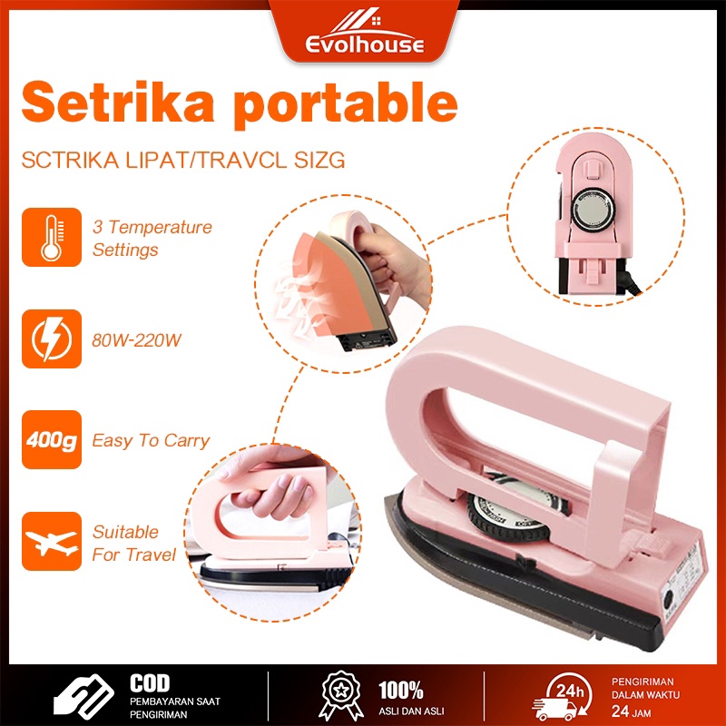 Setrika Mini Travel Dry Iron Detachable handle Portable Traveling Strika Lipat Gosokan Baju Strikaan