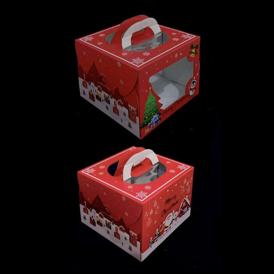 

(3 pcs) Gablebox Motif Natal Kardus Tenteng Cake Tart Hampers Christmas 25x25x17cm