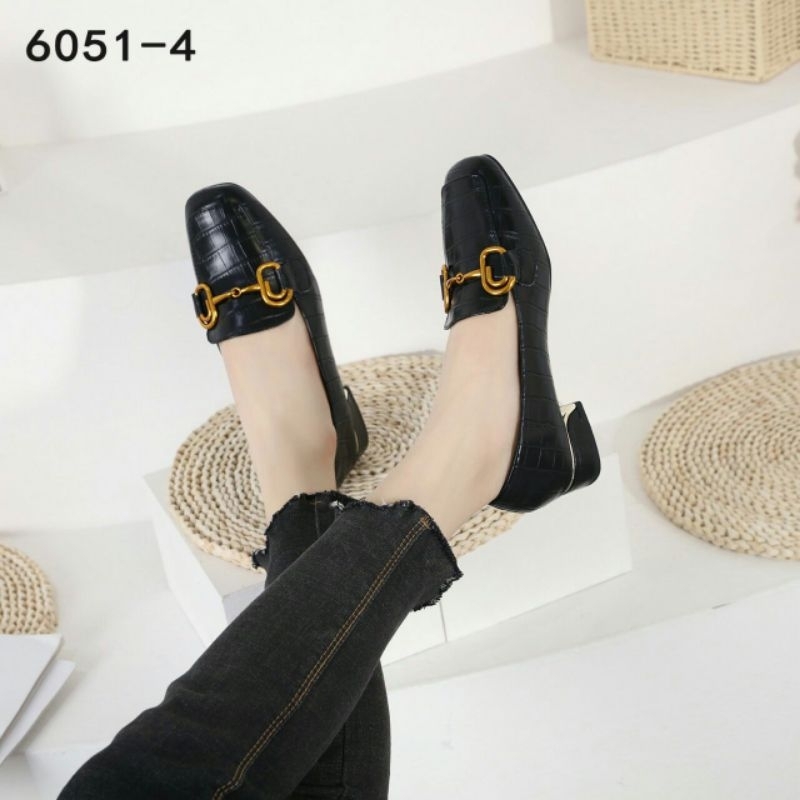 sepatu kerja wanita loafer kulit GUCCI HEELS 3CM