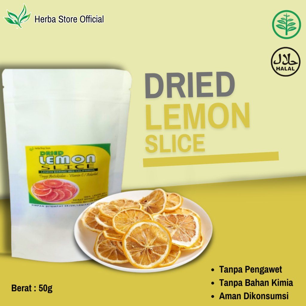 

PREMIUM LEMON KERING IRIS/Dried lemon /Lemon kering/Dried Lemon sliced/Jeruk lemon kering 50GRAM