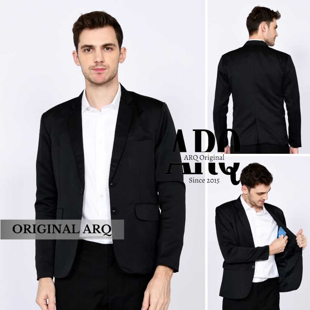 jas hitam pria jas cowok casual santai blazer cowok casual bahan valencia premium model slimfit