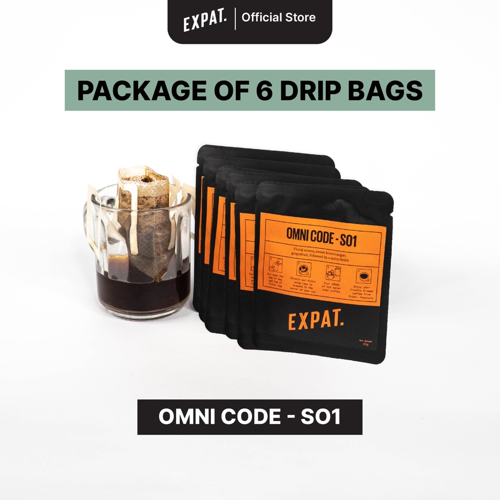 

Expat Roasters Package of 6 Omni SO1 Single Use Filter Coffee 10g Specialty Coffee | Drip Bag Filter Kopi Aceh Gayo