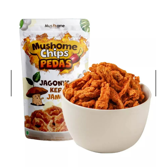 

MUSHOME Chips Pedas Keripik Jamur Rasa Pedas - Mushome Chips 80Gram