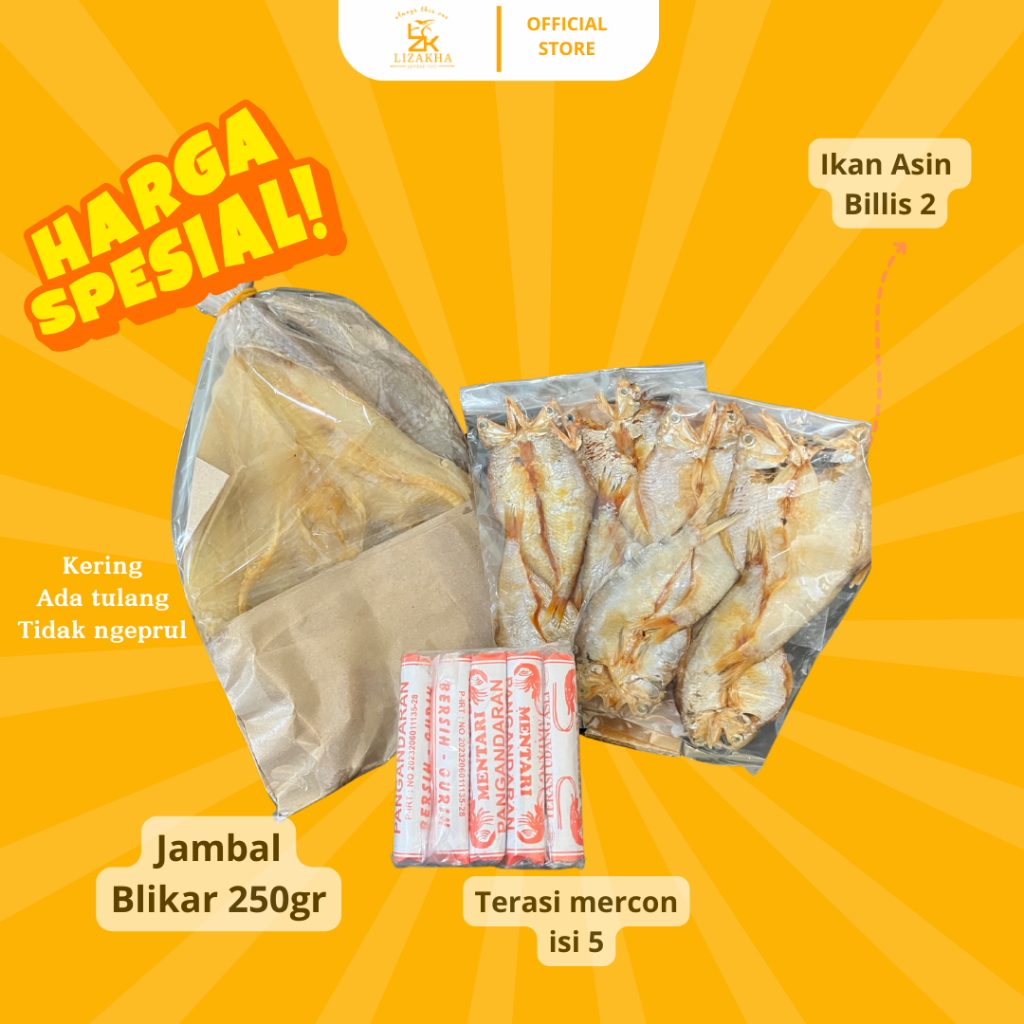 

[COD] Jambal Blikar Tidak Ngeprul lembut+ Billis 2 + Terasi isi 5 Kering (Jambal roti by Lizakha) Ikan Asin