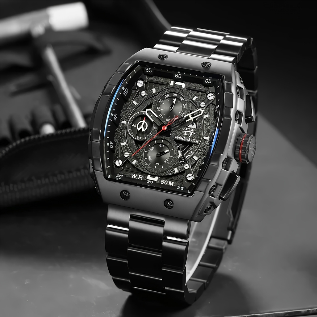 Evans Jayden 9554 MCBIPBA Jam Tangan Chronograph Pria Black Stainless Steel