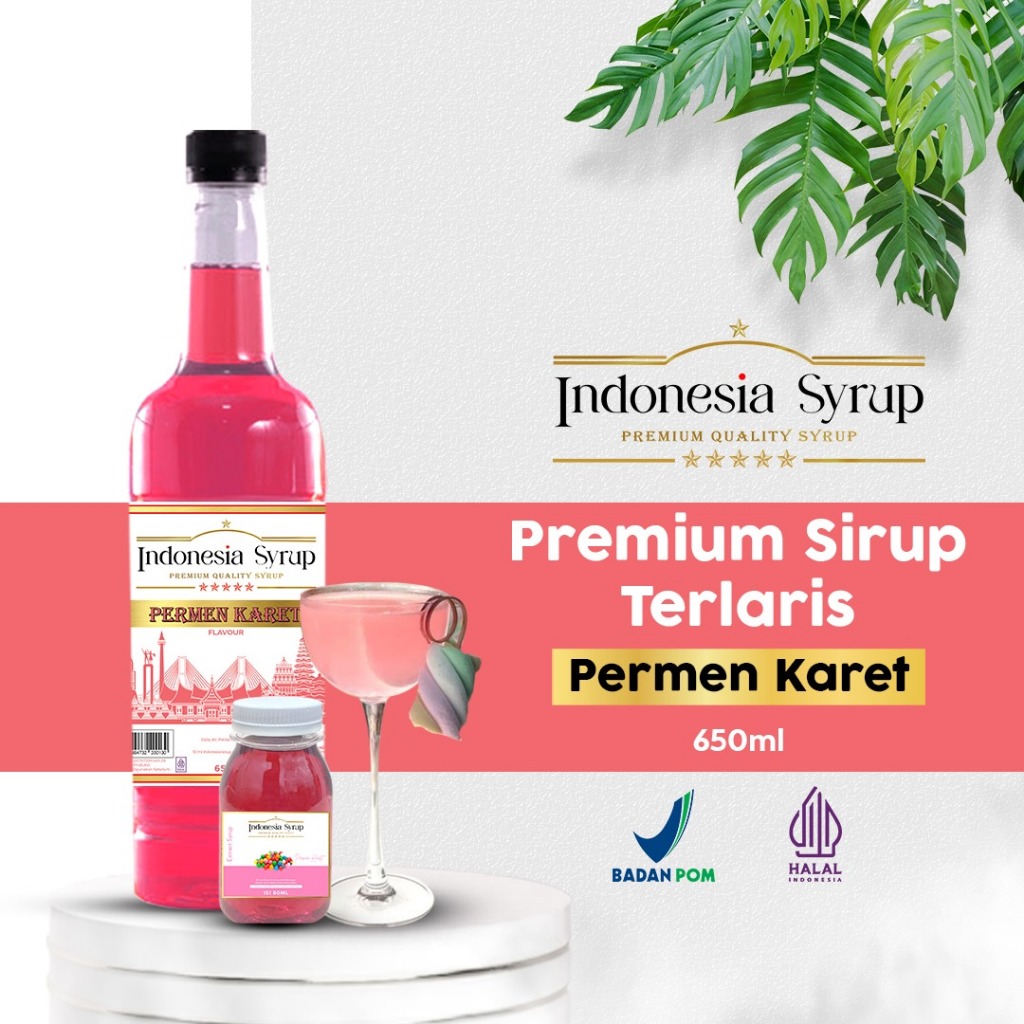 

Sirup Premium Rasa Permen Karet / Bubble Gum Minuman Sirop Flavoured Syrup Halal BPOM 650 ml Indonesia Sirup Omura Powder