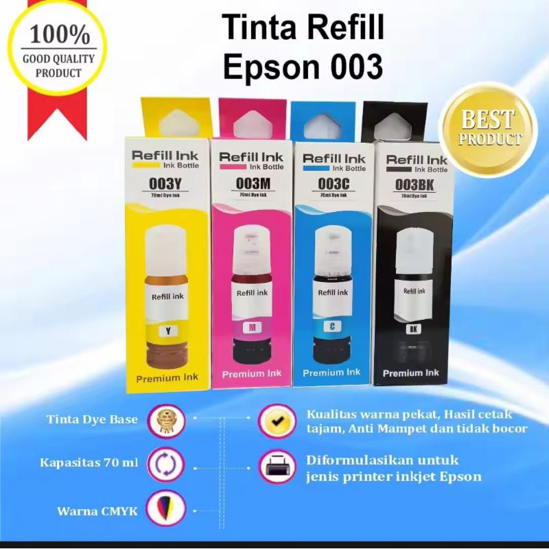 1 Set Epson 003 Tinta Printer L3110 L1110 L3150 Premium Ink - 1 Set Tinta