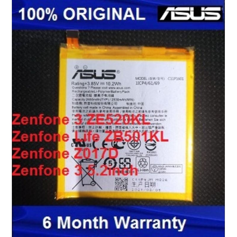 Asus Battery Zenfone 3 Life ZE520KL ZB501KL Baterai Batere C11P1601 Original 100%