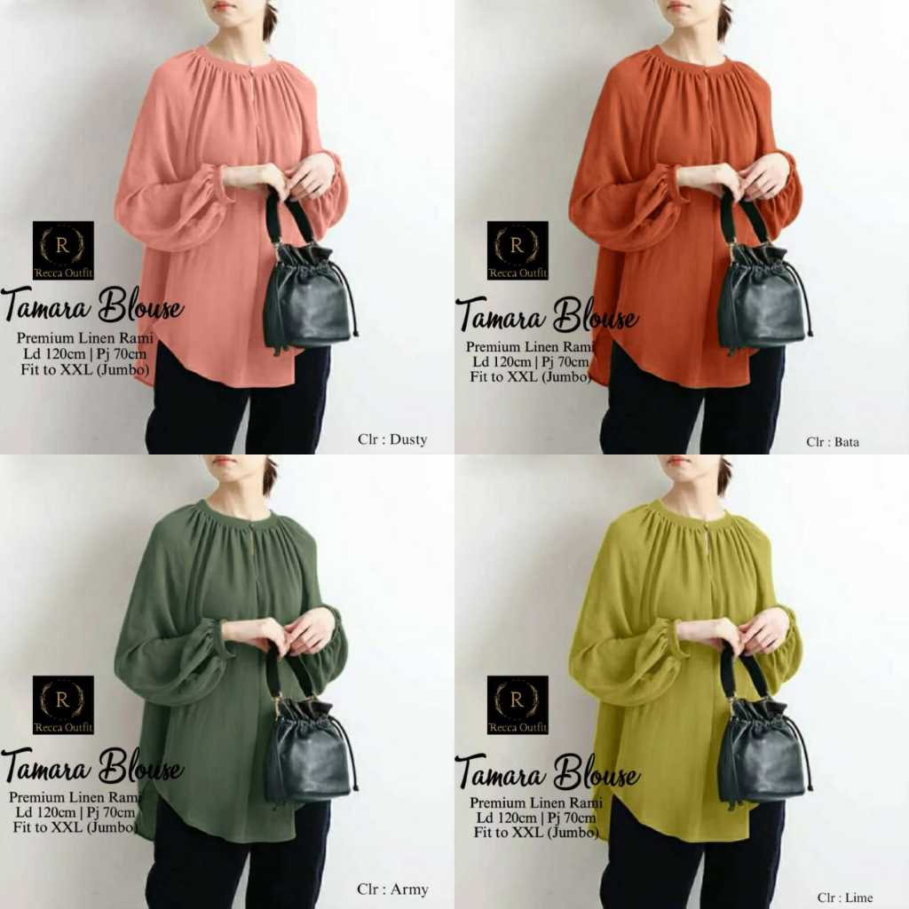 Tamara Blouse Atasan Blus Wanita Bigsize Ld 120 Polos Jumbo XXXXL Premium Linen Rami