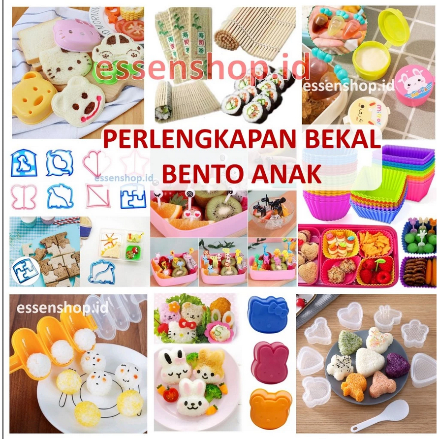 Perlengkapan bento bekal anak lucu cetak nasi roti tusukan buah roller sushi wadah silikon cupcake l