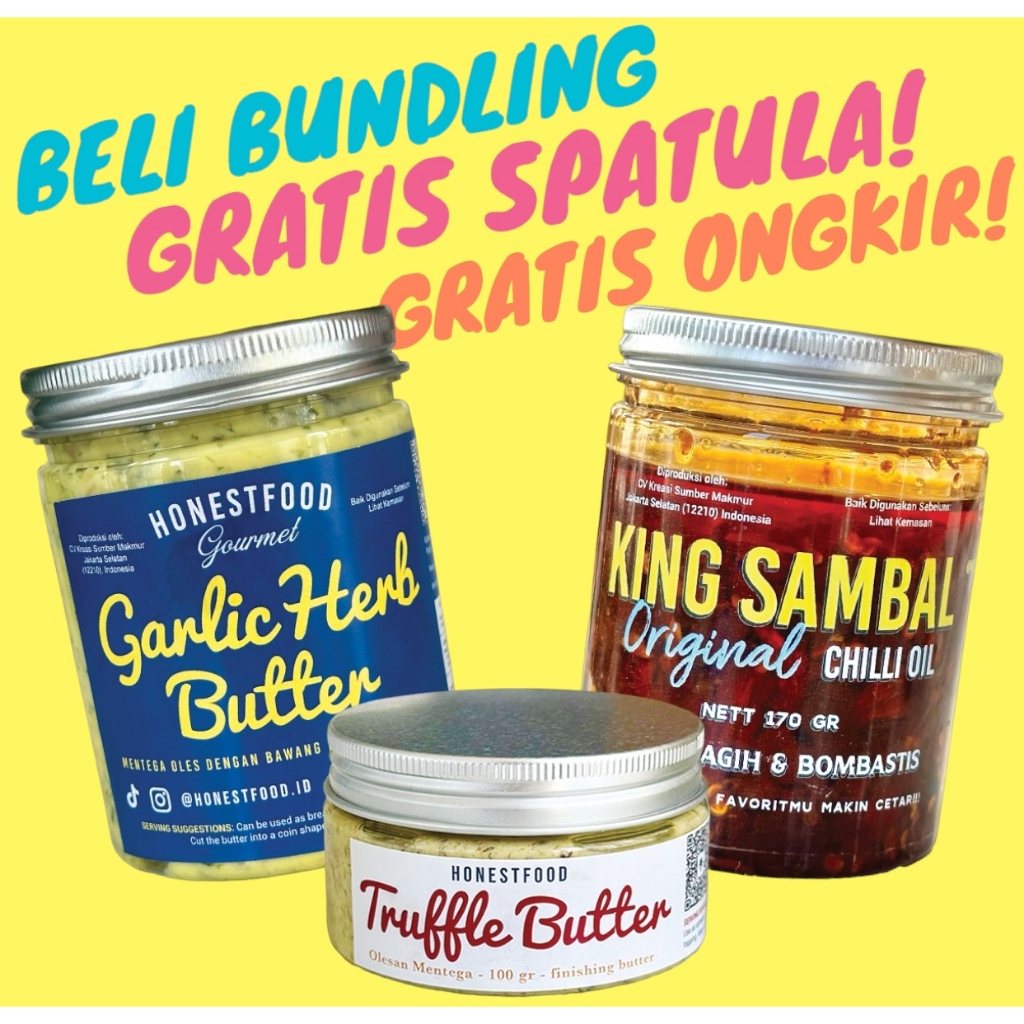 

HONESTFOOD KING SAMBAL Bundling Gratis Spatula, Garlic Butter, Truffle Butter, Chili Oil - mentega, saus sambal pedas, Bahan Makanan