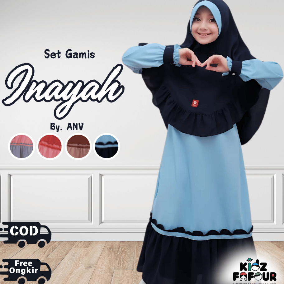 GAMIS INAYAH BAJU MUSLIM ANAK PEREMPUAN REMAJA ORI ANV BRANDED 7-12TH