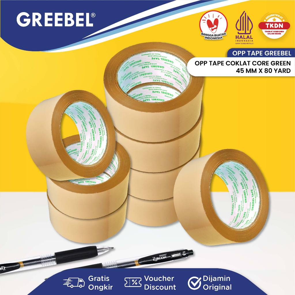 

GREEBEL Lakban Selotip Cokelat Isolasi Tape 80 Yard / Core Green 45MM (PCS)