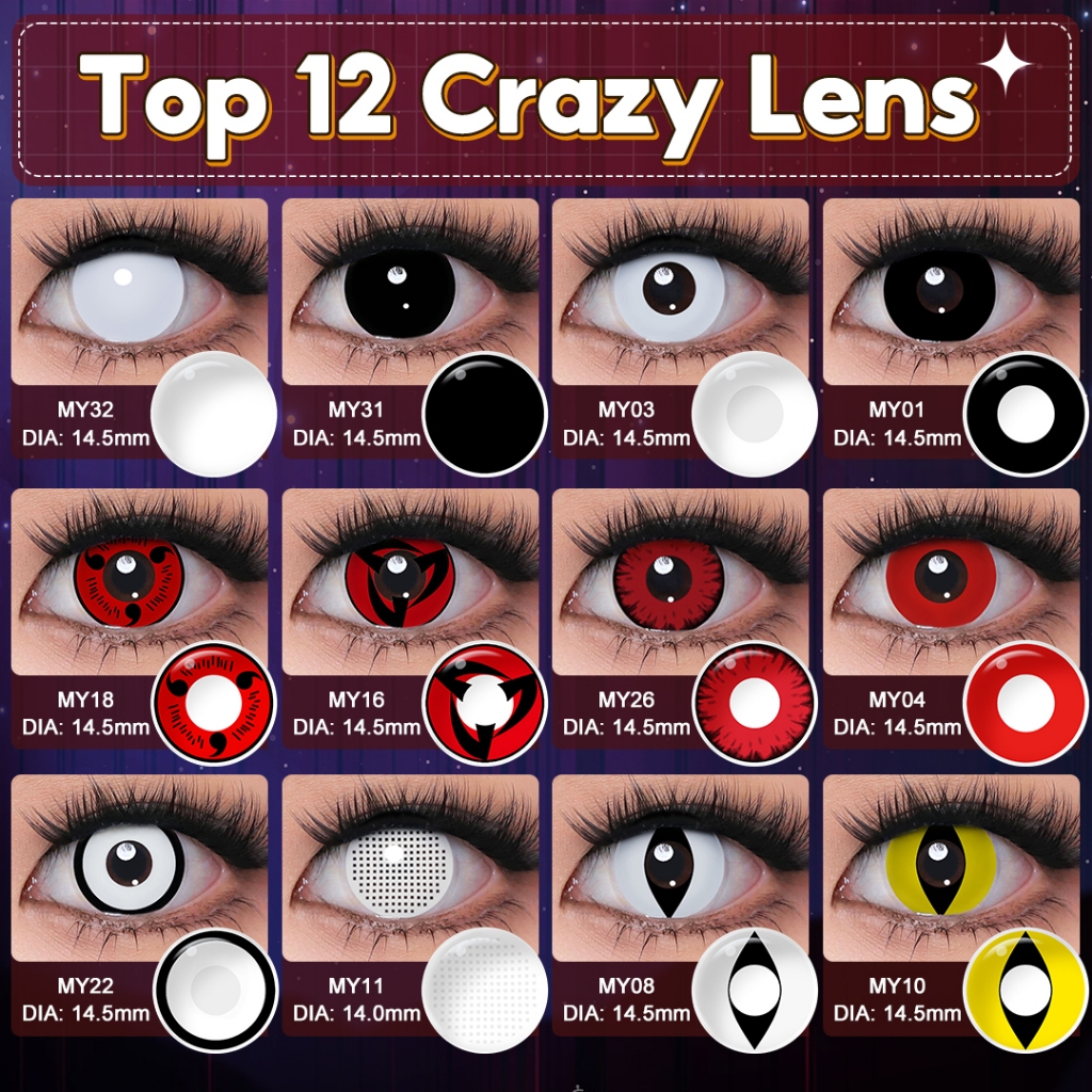 Magister Softlens cosplay manga anime Naruto halloween Lensa Kontak DIA 14.5MM Softlens Putih Hitam