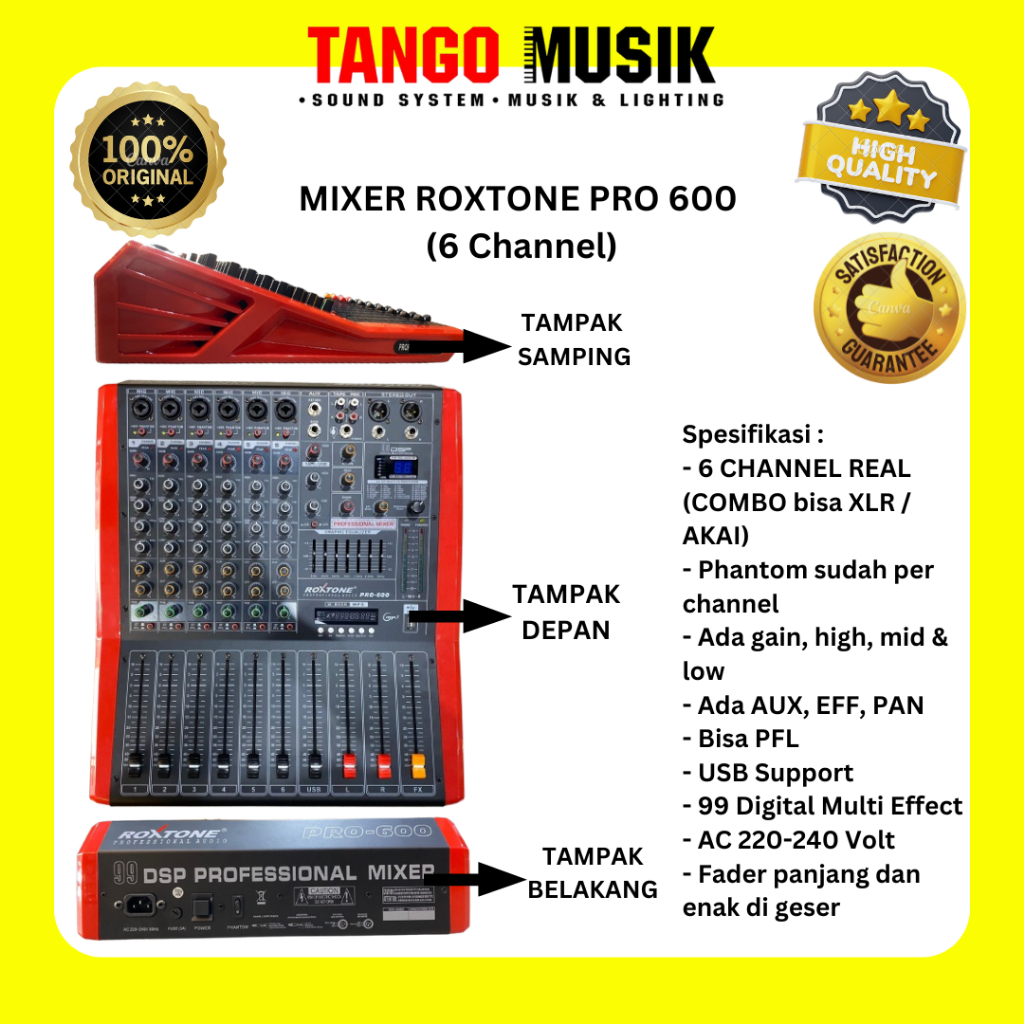 MIXER 6 CHANNEL ROXTONE PRO 600 + USB COMBO INPUT / MIXER 6 CHANNEL USB / Mixer dB Voice Original 8 