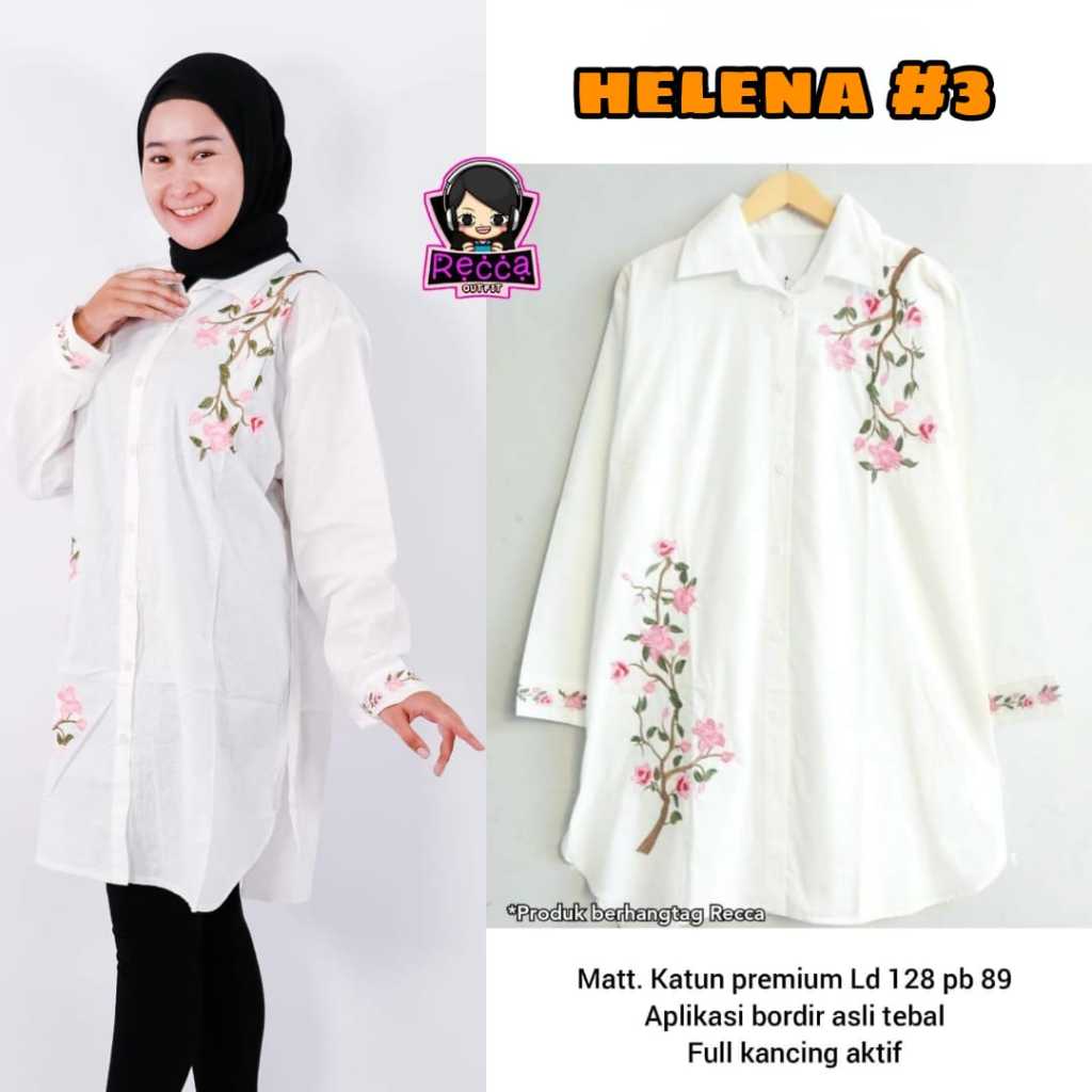 Baju Atasan Blouse Wanita Putih Bordir Bunga LD 130 Helena #3 Jumbo Bigsize Bahan Katun Recca