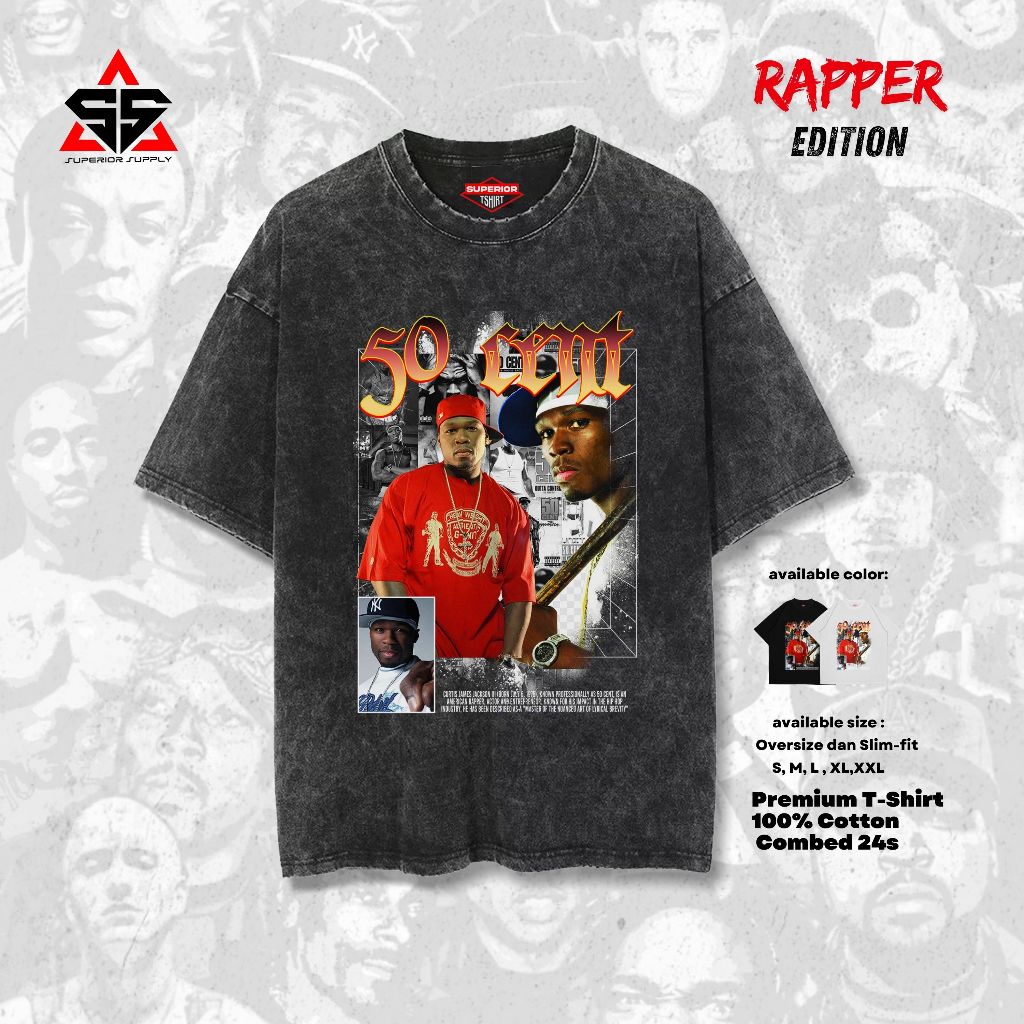 SUPERIOR Kaos Rapper 50 Cent Oversized washed tshirt Oversize slimfit sandwash 50CENT-2