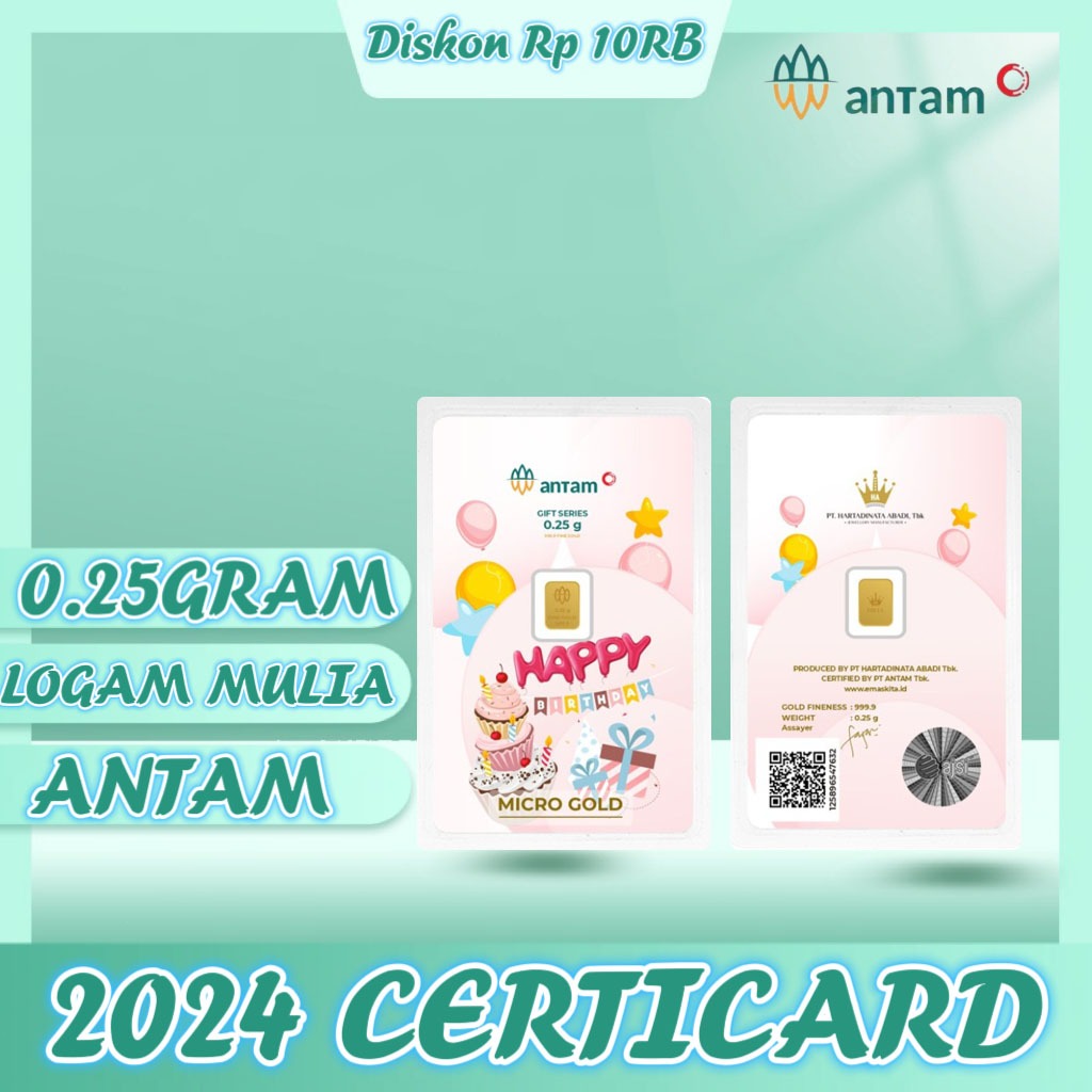 Gold Logam Mulia Antam Press ( LM ) 0.25Gram 0.25GR Happy birthday Series