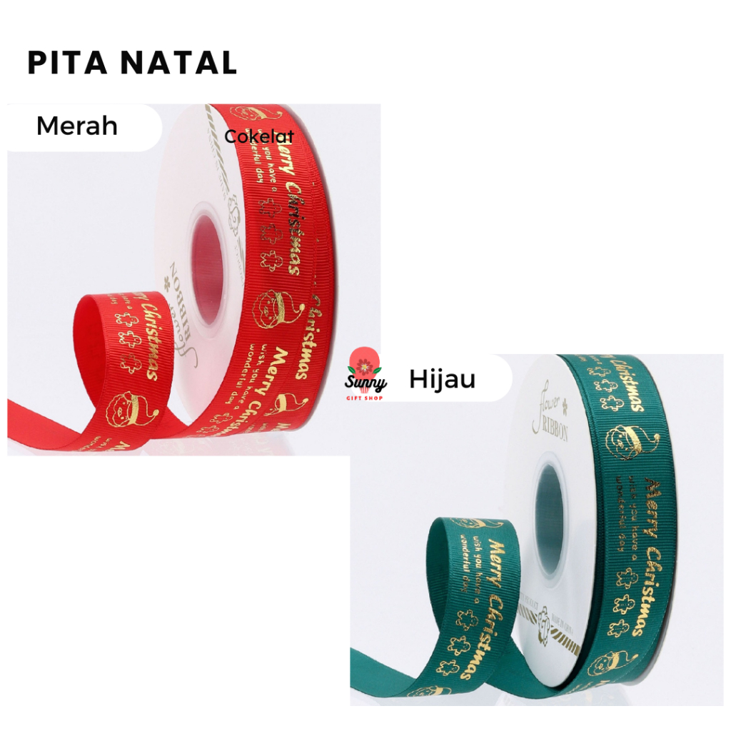 Pita Natal 1inch meteran / Pita Natal / pita dekorasi / pita glitter / pita box / Pita Natal Hiasan 
