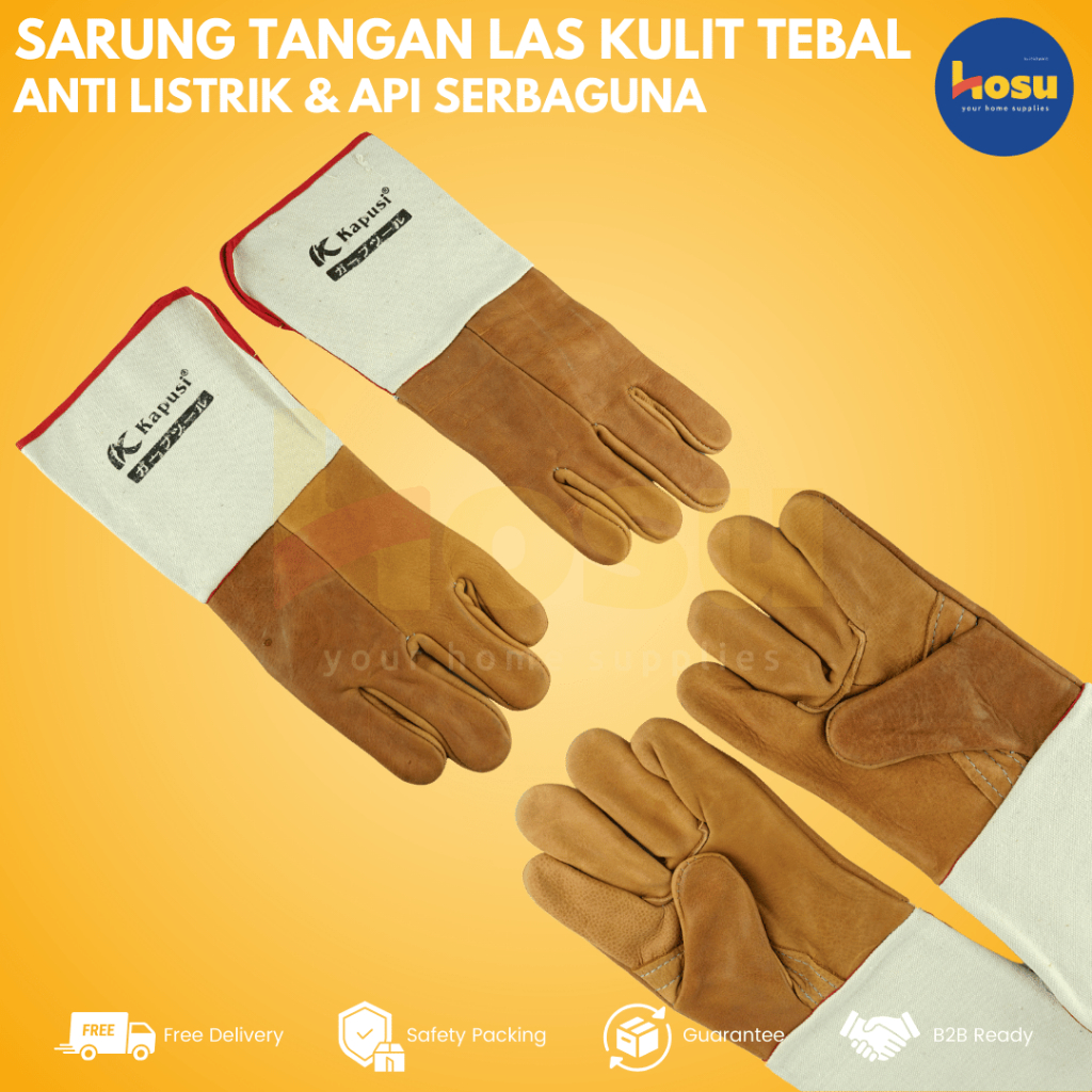 KAPUSI Sarung Tangan Las Kulit Anti Panas Anti Listrik Sarung Tangan Safety Proyek Gerinda Gurinda P