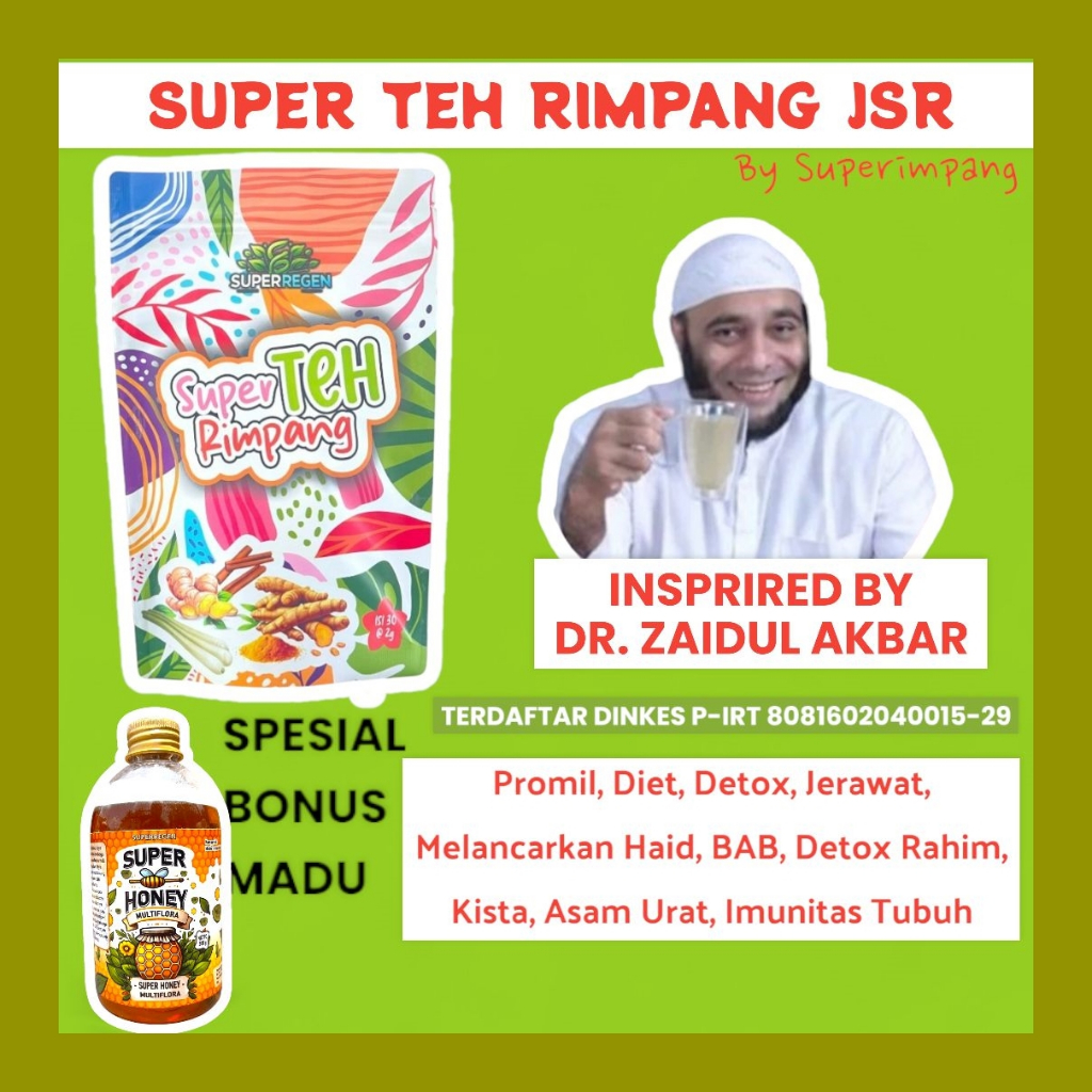 

Super teh rimpang Minuman JSR isi 30 kantung JSR Teh JSR | teh KUNYIT, JAHE, SERAI, & LENGKUAS 30 tea bag | RAMUAN JSR Super teh rimpang Dr. ZAIDUL AKBAR | RAMUAN JSR ULTIMATE | RAMUAN PROMIL IMUN JERAWAT | SUPER REGEN