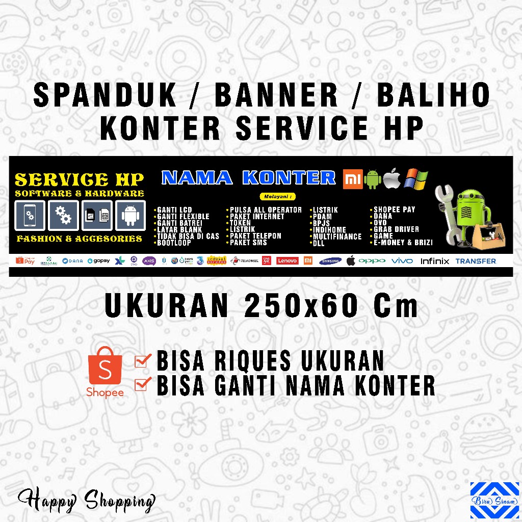 Banner Spanduk KONTER SERVICE HP UKURAN 250X60 CM Murahhhh