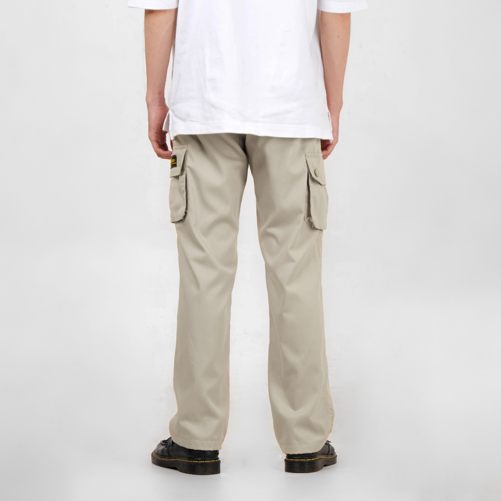 CELANA CARGO PANTS PANJANG PRIA PREMIUM REGULAR LOOSE FIT CREAM KHAKI - FLAWLESS