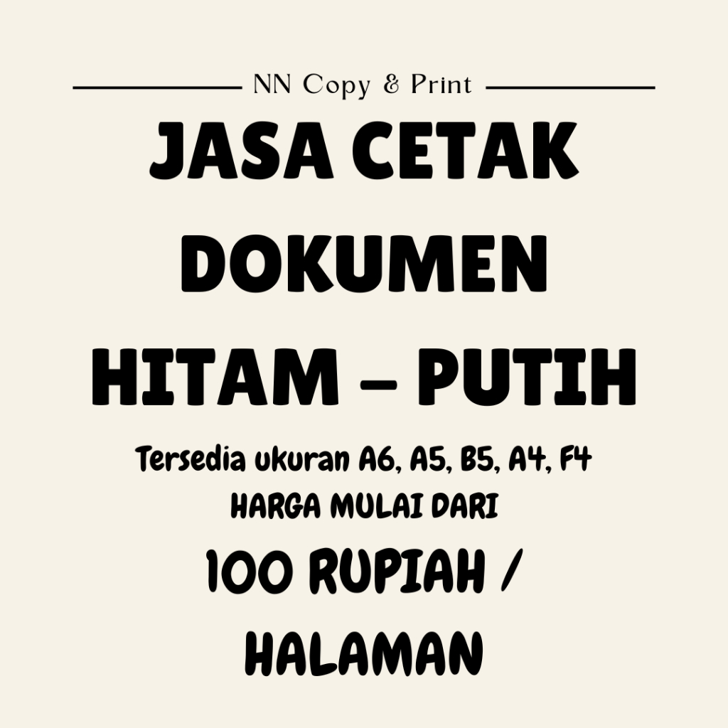 

Jasa Print Hitam putih / Cetak Buku bisa ukuran A6, A5, B5, A4, F4