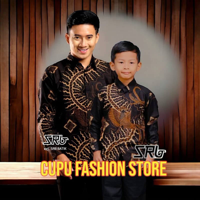 KEMEJA BATIK AYAH DAN BATIK ANAK WARNA HITAM KEMEJA BATIK DEWASA BATIK WARNA HITAM MIX BIRU