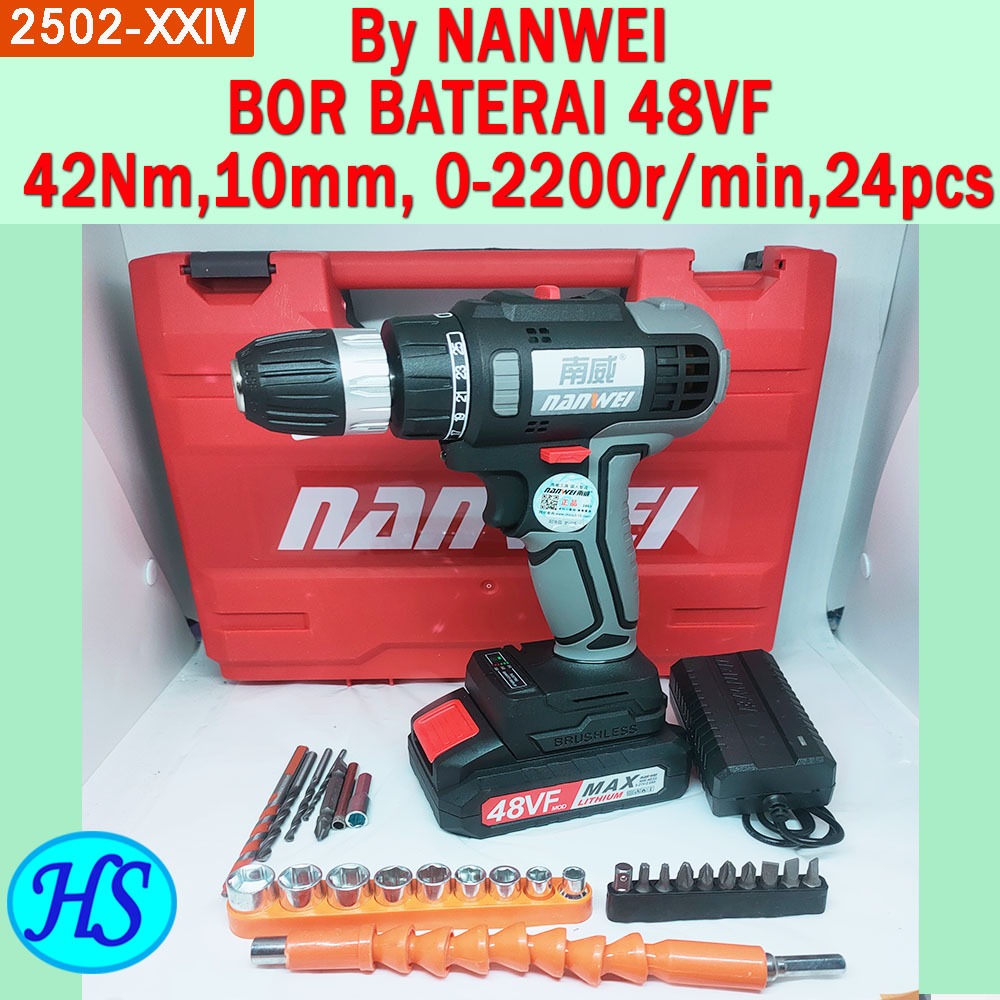 NANWEI - 48VF Mesin Bor Cordless / Bor Baterai / Bor Listrik / 48 VF Set Bor Tanpa Kabel