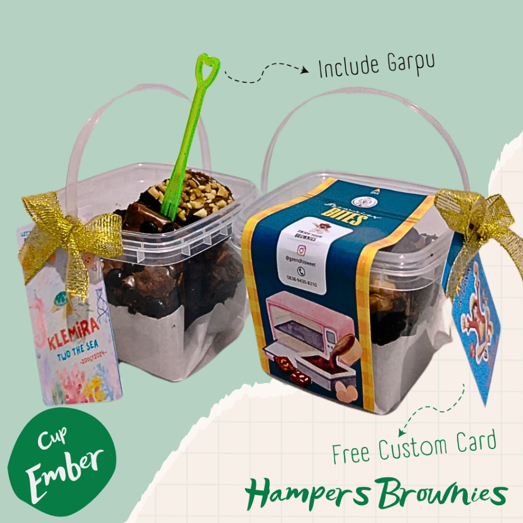 

Hampers Bingkisan Brownies Fudgy Dark Coklat Panggang Kemasan Cup Ember Transparant