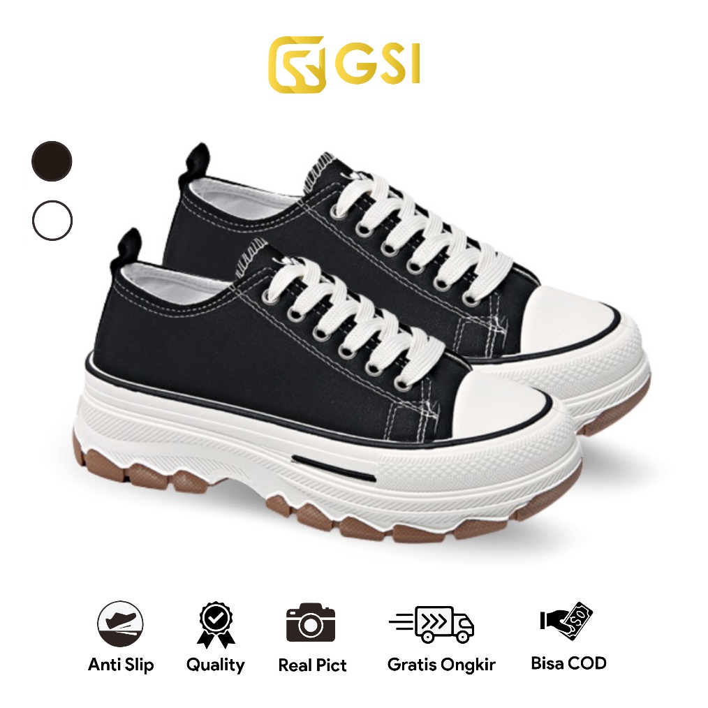 GSI Jimin Low 1216 NEW 224 Sepatu Sneakers Canvas Hak Tinggi Rendah Model Low School Women Shoes 364
