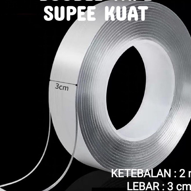 

Potongan 3gram2mmX5meter Double Tape Nano Tape Ivy Grip Tape Isolasi Selotip 2 Sisi Kuat Dicuci