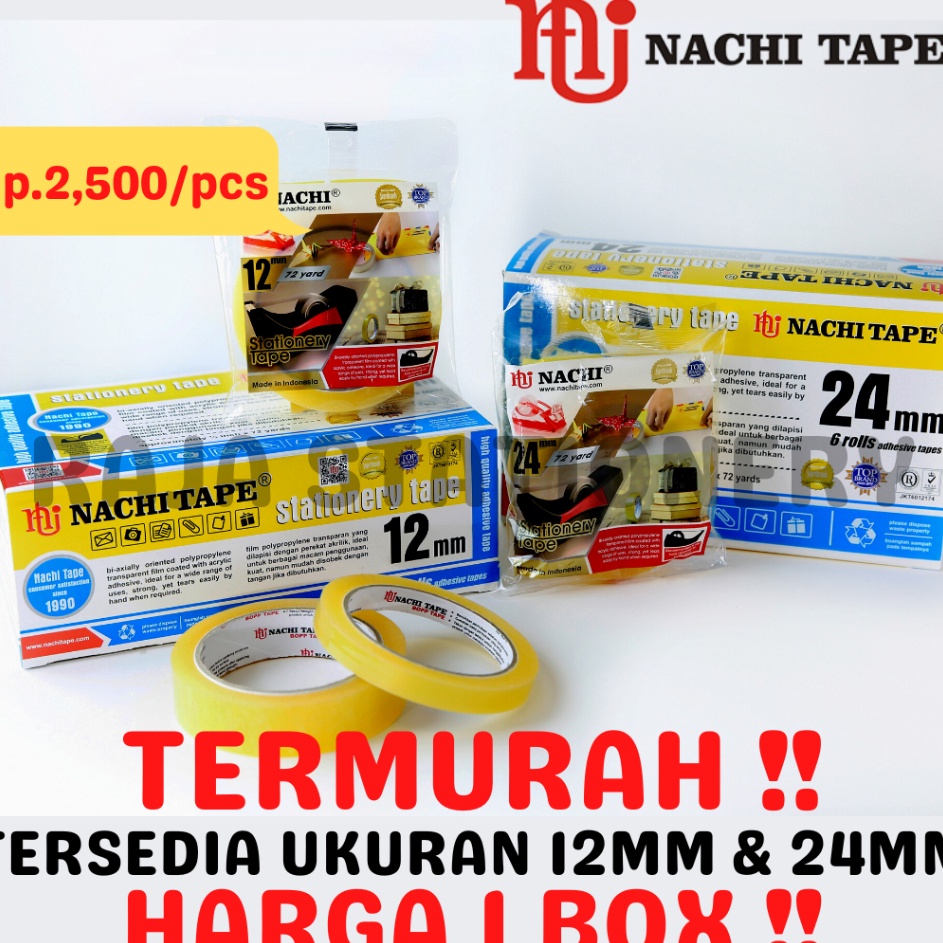 

FG2 NACHI STATIONERY TAPE 12mm 24mm SELOTIP SOLATIP LAKBAN SOLASI ISOLASI NACHI 1 BOX