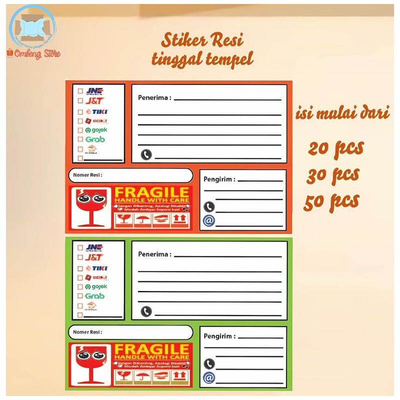 

(ISI 50 PCS) STIKER RESI PENGIRIMAN/LABEL PENGIRIMAN/STIKER PENGIRIMAN OLSHOP/RESI SHOPEE