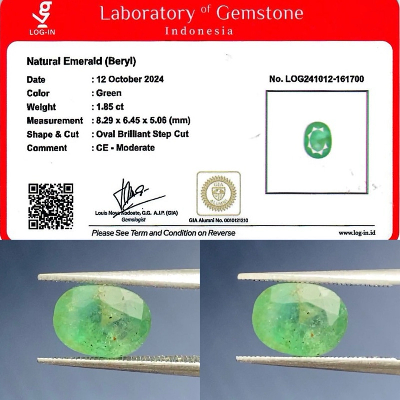 Natural Zamrud Emerald Beryl 1,85 ct Memo LOGIN