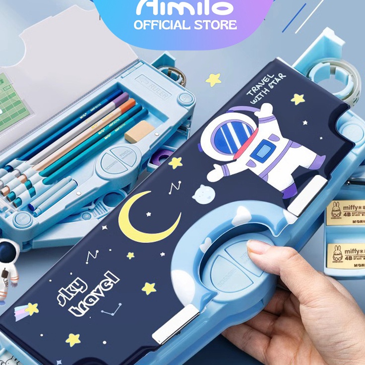 

murah Aimilo Tempat Pensil Multifungsi Kotak Pensil Anak Lengkap Peruncing Gunting Isolasi Penghapus Penggaris Alat Tulis Sekolah
